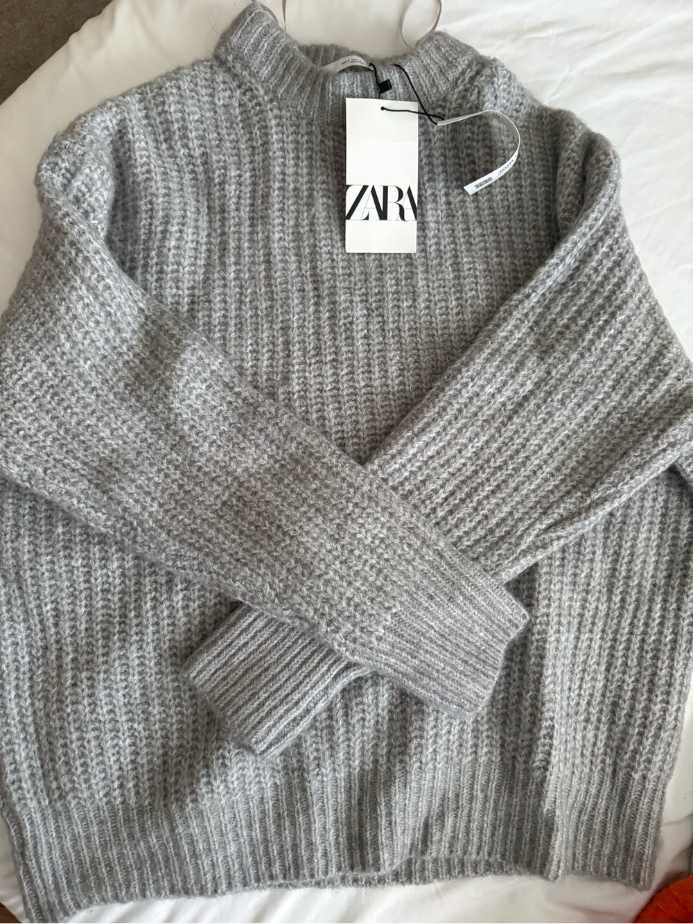 Zara Light Grey Ribbed Mock Neck Sweater